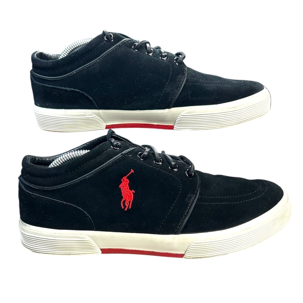Polo Ralph Lauren Faxon Mid II Men 8.5D Black Suede Red Pony Sneakers 00001629